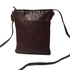 MARGOT LEATHER BASKET WEAVE FRONT CROSSBODY BAG
